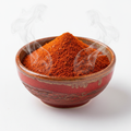 Smoked paprika powder in a ceramic bowl on white background